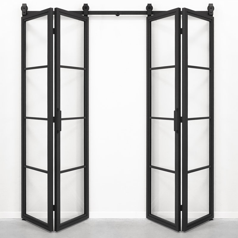 Single Bi-Fold Door With Transparent Glass, Double Slide, 2