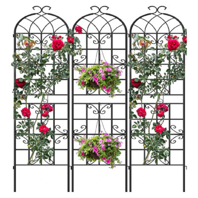 Treillis de jardin 87 x 20 po pour plantes grimpantes, 3 paquets de treillis rose en métal antirouille pour jardin, support pour treillis d'extérieur