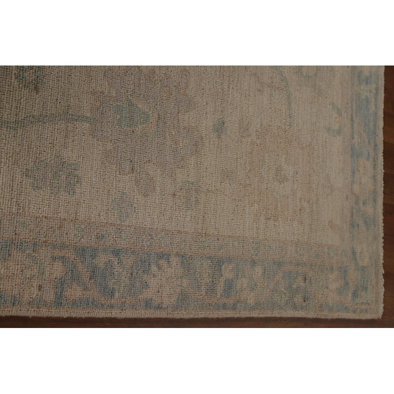 Tapis de couloir beige en laine noué à la main 2 pi 8 po x 9 pi 9 po Floral