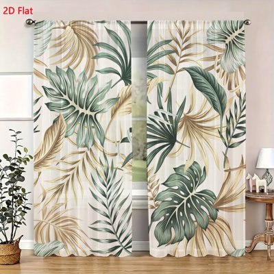 2 Pack Tropical Palm Leaf Print Window Curtains Bohemian Style Botanical Plant Pattern Drapes Set Modern Decorative Living Room Bedroom Home Decor Fabric Window Treatments