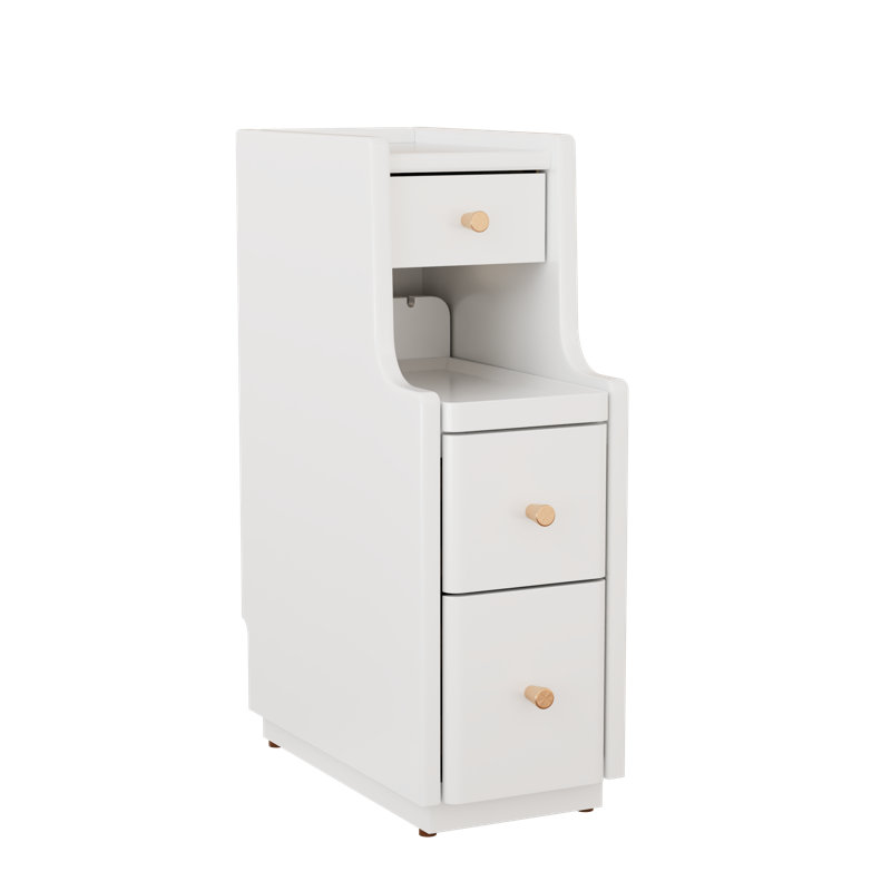Aevah Soild Wooden Nightstand with Raised-Edge Top, Sliding Shelf, Cable Hole & Skirting Board Space, White, 15.75" W