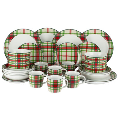 30PC GREEN TARTAN DINNER SET