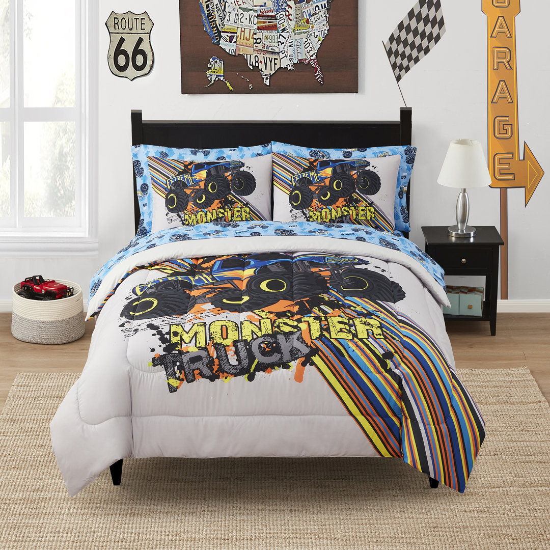 Kids Monster Truck Printed Bed in a Bag Comforter & Sheet Set Sweet Home Collection 