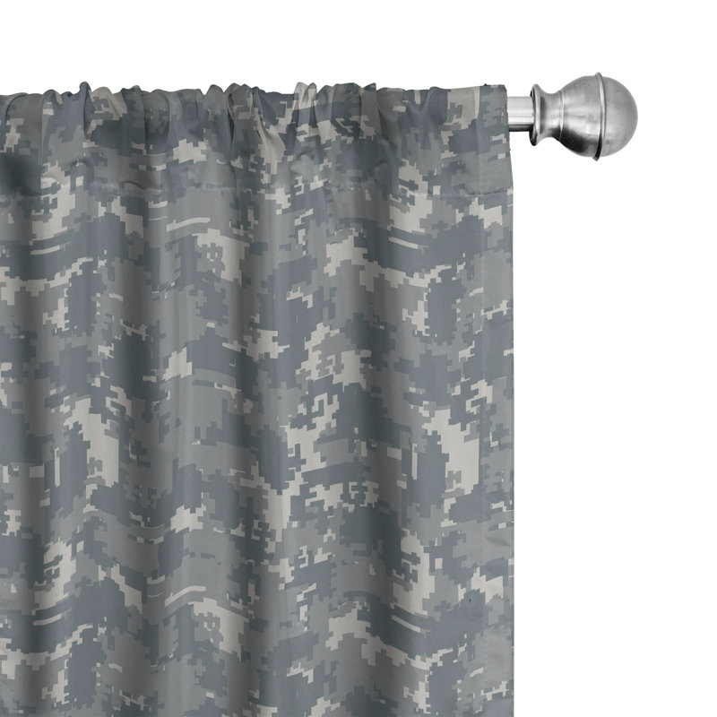 Camouflage Semi-Sheer Rod Pocket Curtain Panels, 28" x 63", Blue/Gray