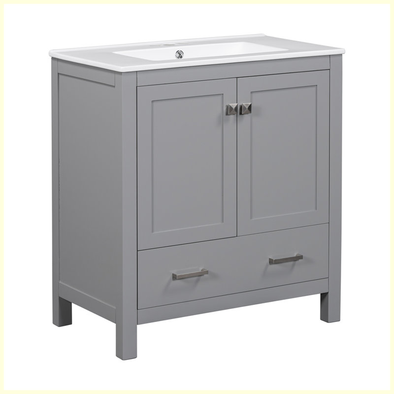 Meuble-lavabo moderne avec lavabo simple et un tiroir, Gris