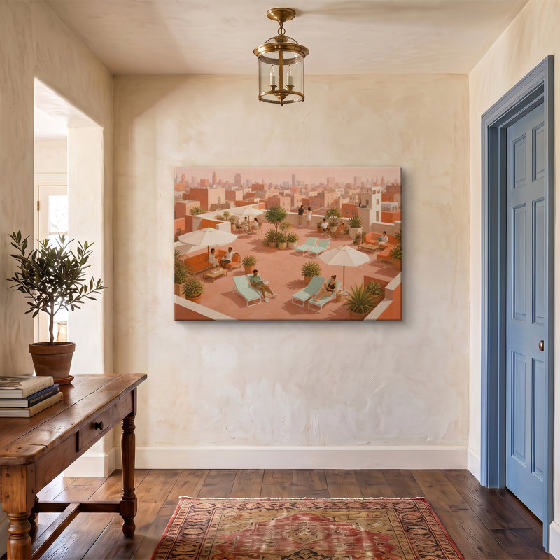 Tableau sur toile représentant un portrait sur un toit, estampe historique de style pictural pour salon, bureau ou chambre d'étudiant.