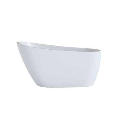 55" Acrylic Freestanding Bathtub, Stylish Deep Soaking Bathtub With Pop-Up Drain & Integrated Overflow, Contemporary Stand Alone Bath Tub For Bathroom Spa Or Home Upgrade, Glossy White