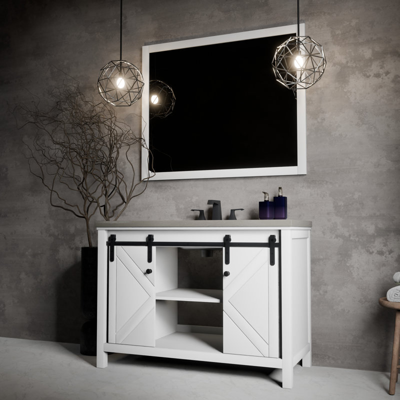 Miroir de salle de bain simple l 48 po x P 22 po Marsyas, Blanc, Quartz gris