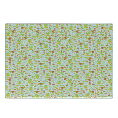Ambesonne Luau Tempered Glass Cutting Board Toucan Birds Pineapples Dark Orange Apple Green