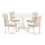 Ensemble de table de salle à manger 5 pièces comprenant une table de cuisine ronde avec Dropleaf et 4 chaises de salle à manger Parson en tissu beige clair, 42 po x 42 po, lin blanc-194567314-242546788-242546789