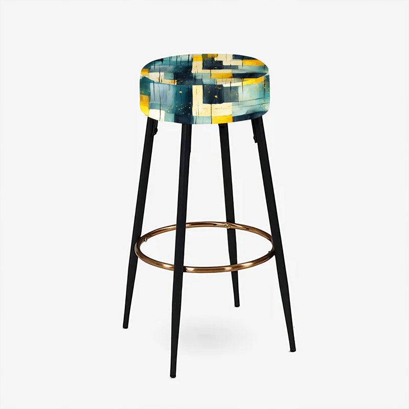 Jaune et bleu sarcelle abstrait géométrique Fusion - ensemble de 2 tabourets de bar géométriques