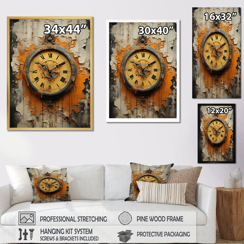 Horloge industrielle chic II - impressions sur toile tendance, H 44 po x l 34 po x P 1,5 po, Cadre photo noir