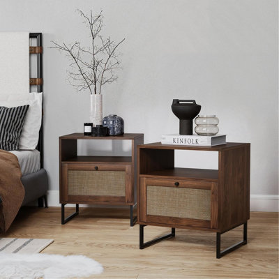 Table d'appoint en bois avec rangement pour le salon ou la chambre à coucher, gris - ensemble de 2