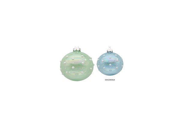 Shiny Glass Ball Christmas Ornaments With Pearl Drops - 3" (80Mm) - Blue And Green - 4Ct