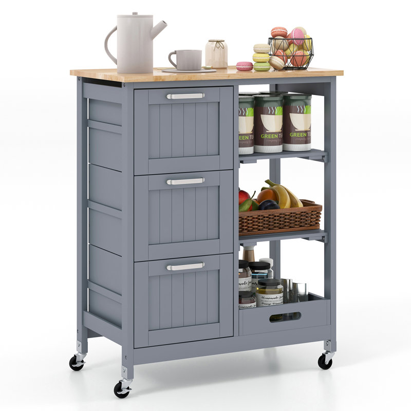 Solid Wood Top Kitchen Cart, Grey