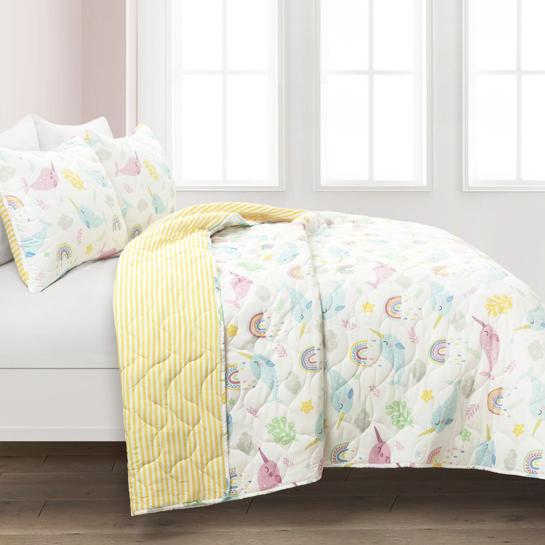 Magical Narwhal Reversible Oversized Quilt Set Twin Lush Decor 