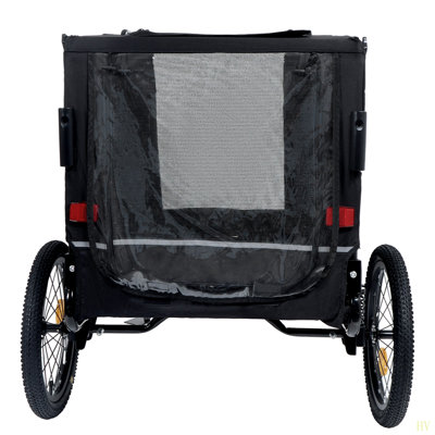 Très grande remorque à vélo 2 en 1 et chariot à pousser pour animaux de compagnie - Attache de vélo détachable et poignée incluse - Roues tout-terrain, roue à dégagement rapide, plancher antidérapant, laisse interne, peut supporter jusqu'à 88 lb