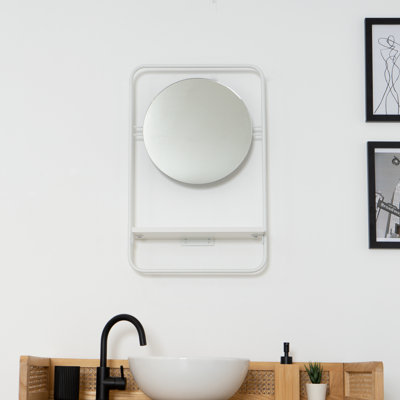 Fullilove Metal Flat Wall Mirror with Shelves