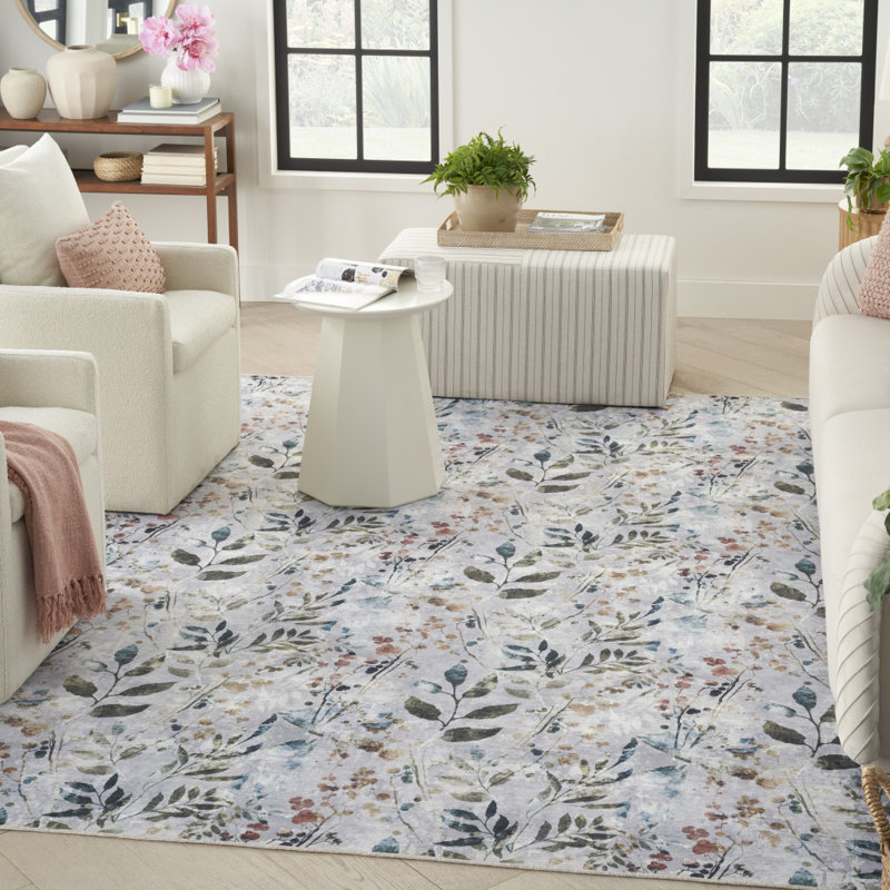 Tapis lavable antidérapant tissé à la machine 6 pi x 9 pi bleu ivoire et gris