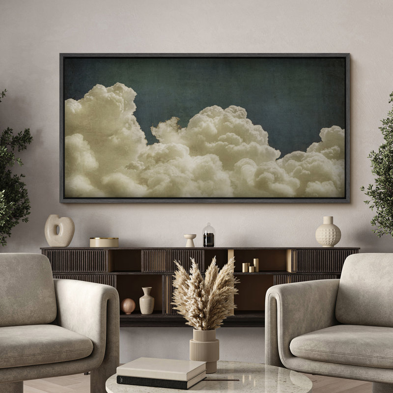 «Green», bleu marine, nuages pastel, paysages abstraits, décoration murale minimaliste rétro Moody, impression sur toile flottante