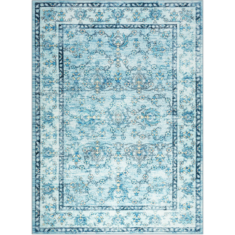 Tapis à motif floral lavable Fillender, Rectangulaire 8 pi x 10 pi