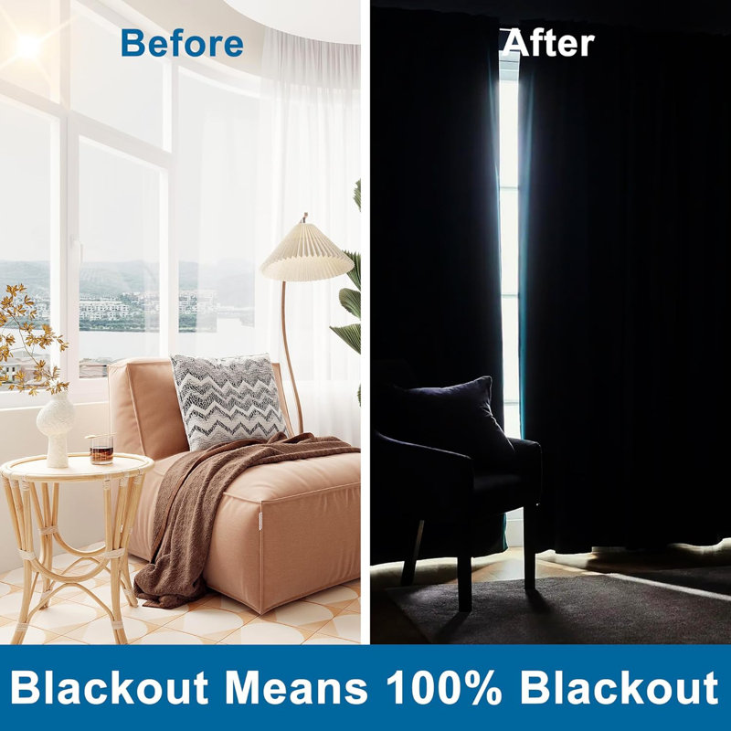 2 Panels 100% Blackout Curtains Sun Blocking Curtains Thermal Insulated Full Room Darkening Noise Reducing Grommet Top Window Panels for Bedroom and Living Room