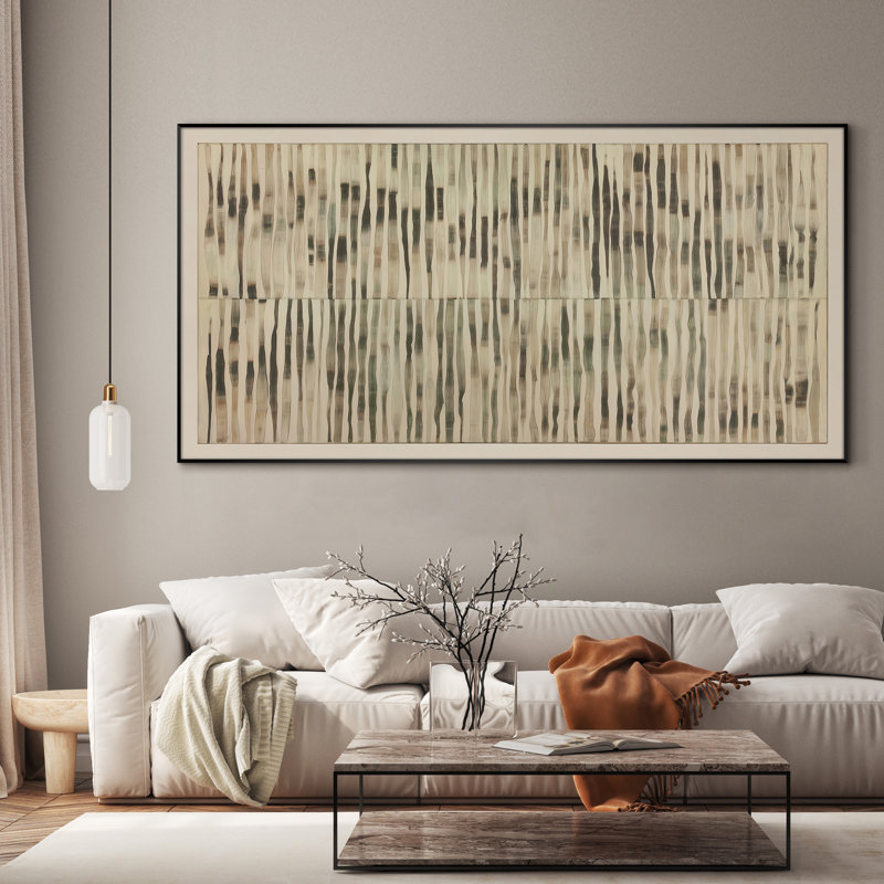 Extra Large Minimalist Abstract Wall Art Print - Neutral Beige and Black Vertical Line Contemporary Artwork for Living Room or Bedroom, Frame Assembly Required (Frame Assembly Required)