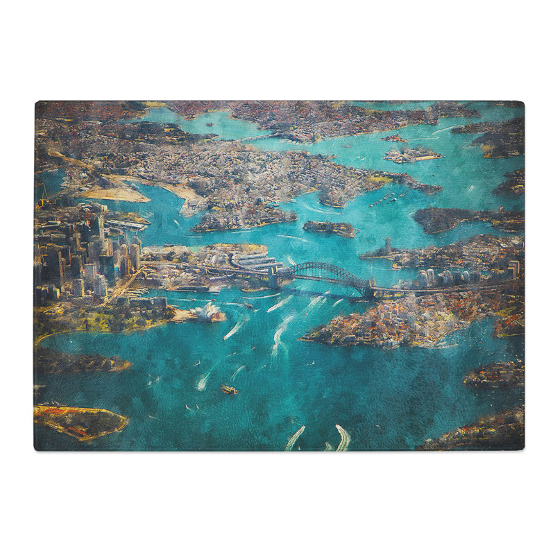 Tempered Glass Birds Eye View of Sydney Australia Chopping Board, 28.5 cm x 39 cm