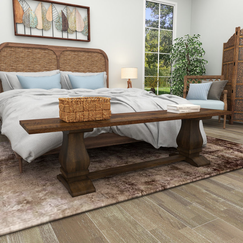 Banc brun en bois de manguier avec incrustation de parquet Marsels