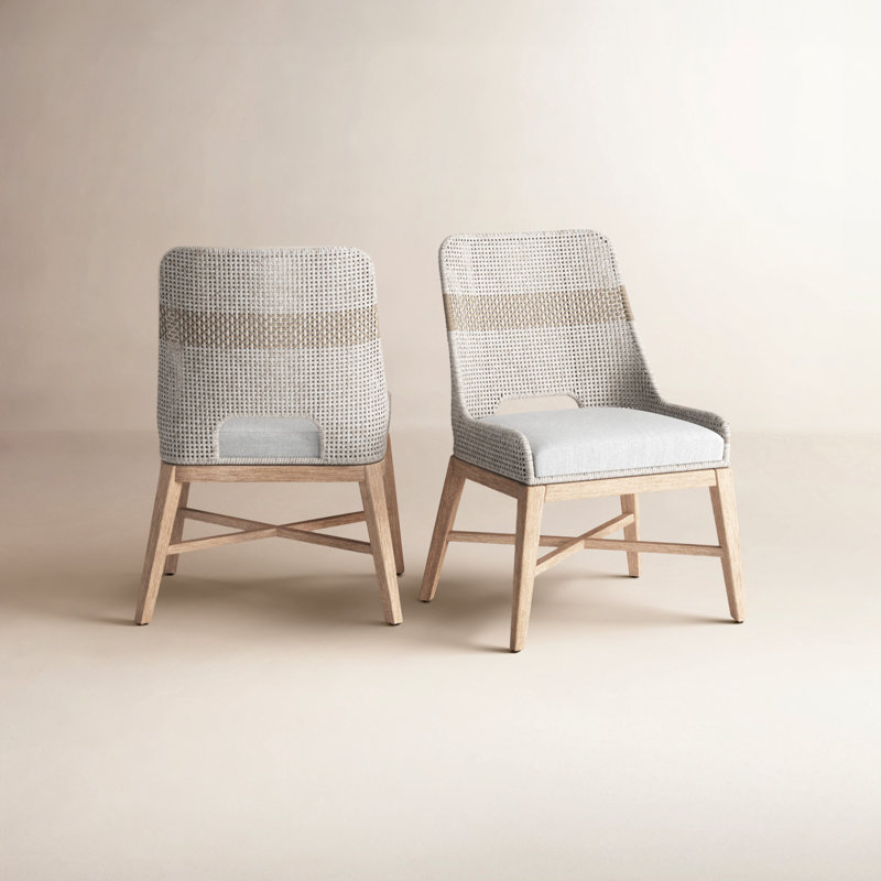 Bowker 18.5'' H Polypropylene / Olefin Upholstered Mahogany Side Chair, Taupe/White
