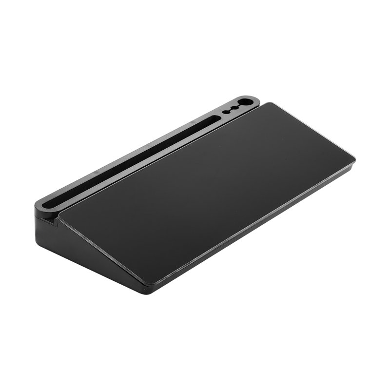 Tableau blanc de bureau en verre effaçable à sec, 40 x 18 x 5 cm, avec compartiments de rangement, base antidérapante, design ergonomique incliné, idéal pour le bureau, la maison ou les fournitures scolaires, noir.