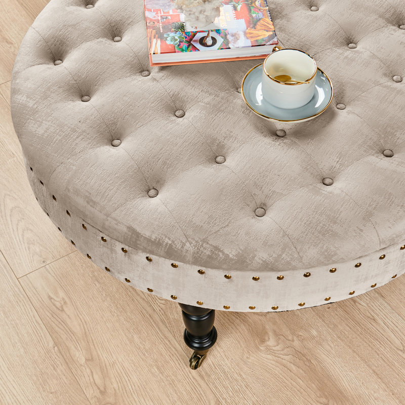 Repose-pieds de cocktail rond en velours 34 po Laforge, Velours brun simplement taupe