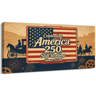  American Flag Wall Art - Patriotic Canvas Painting for Americana Decor, Celebrating 250 Years Picture Artwork for Living Room, Wrapped Canvas with Pine Frame, 12×24 inches
