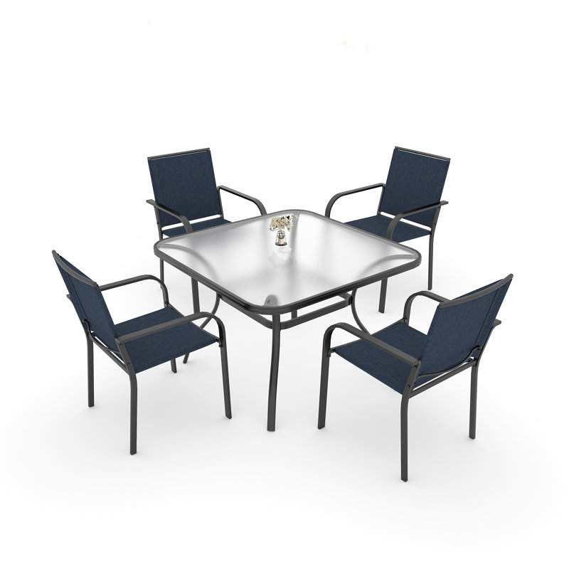 Ensemble repas pour 4 personnes avec table en verre trempé, Bleu