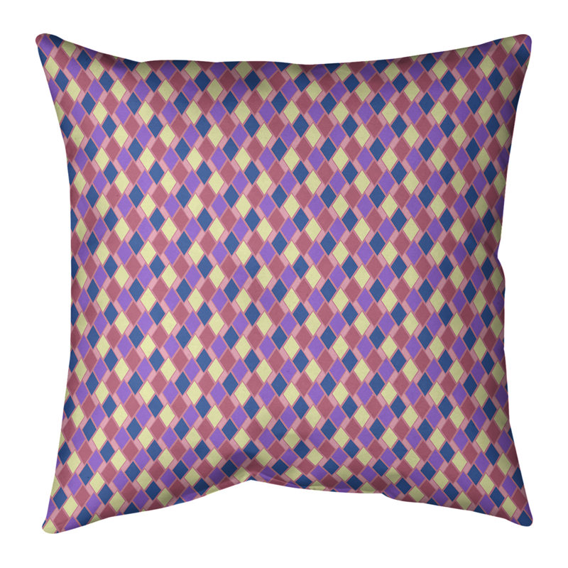 Coussin décoratif carré à losanges rétro Katelyn Elizabeth, 14 po x 14 po, Pas de bourre, Rose / Mauve