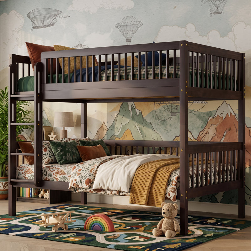 Solid Wood Twin Over Twin Bunk Bed, Espresso