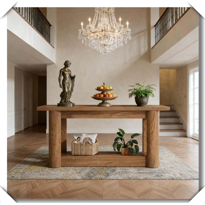 2-Tier Entryway Console Table Durable Sturdy Reinforced, Brown