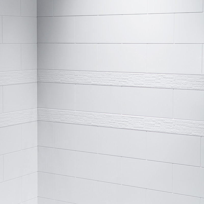 High Gloss White 4-Piece Glue Up Alcove Shower Surround
