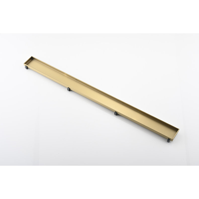 Caniveau de douche linéaire, 61 cm (24 po), acier inoxydable, fini or brossé, couvercle carrelé réversible, avec pieds de nivellement