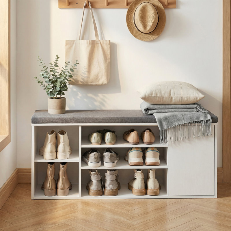 Banc de rangement pour 10 paires de chaussures, assemblage sans outils Superfast, Blanc