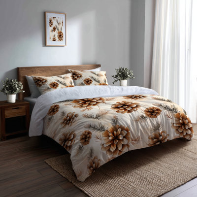Rustic Lodge Bedding Set Of 3 - Brown Rustic Pinecone Light Duvet Cover Set