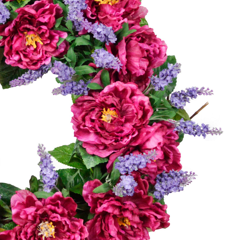 22" Grapevine Wreath With Peonies And Heather, 22" x 22"