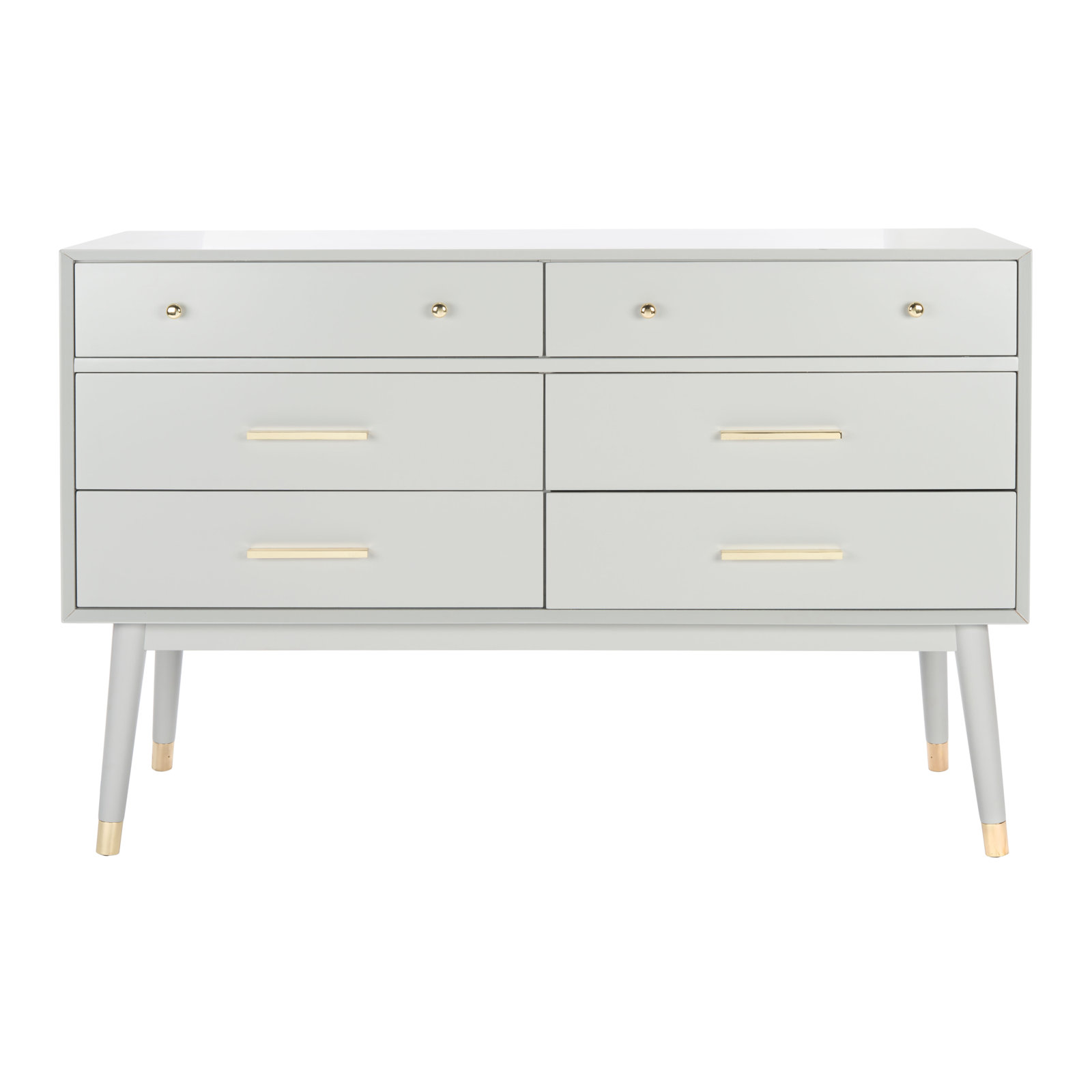 Samuel 6 - Drawer Double Dresser, Gray/Brass