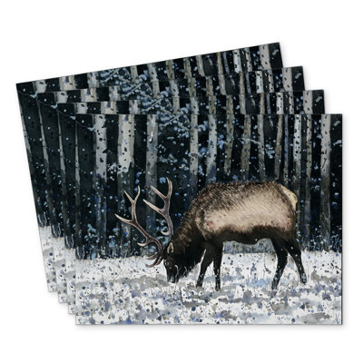 Caribou Winter Forest Polyester Eiver | Set of 4 Home Decor