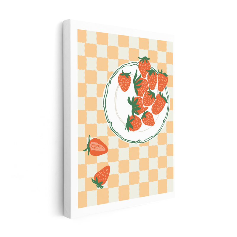 Fraises sur une assiette, H 18 po x l 24 po, Affiche, Sans cadre