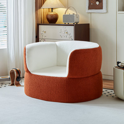 Boneless Semi-surrounded Orange And White Single Sofa, Modern Cylindrical Faux Shearling Soft Couch