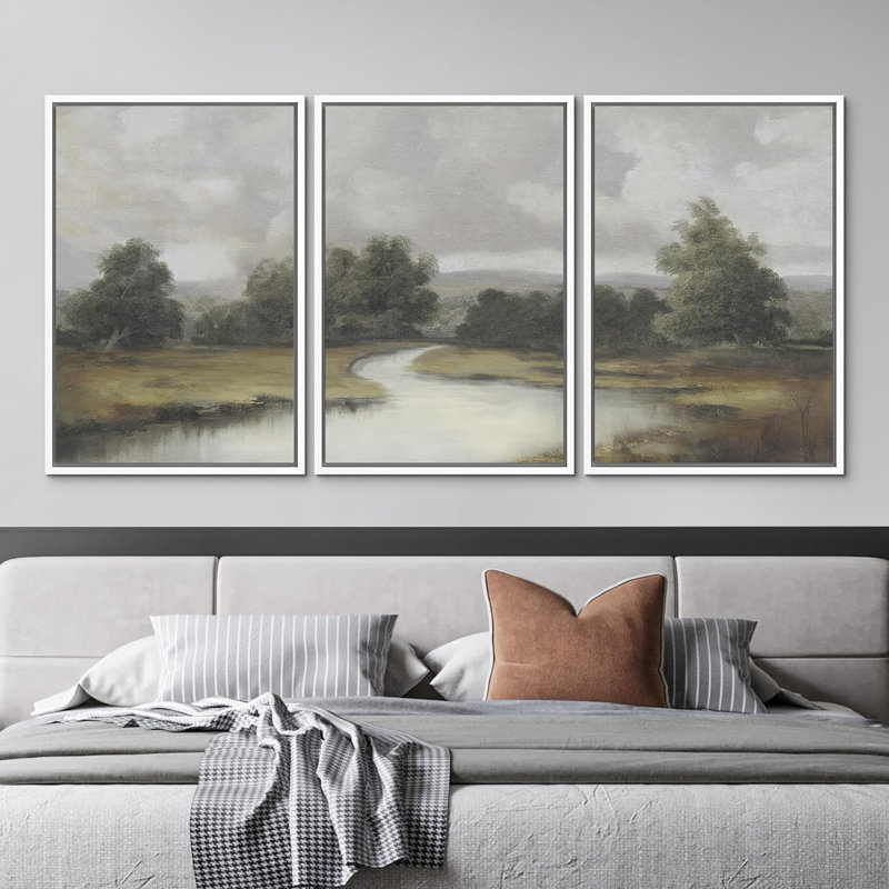 «Lake River Landscape», pastorale inspirée de la nature, photos de campagne rustique sereine, impression sur toile encadrée, 3 pièces, 16 x 24 po x 3 pièces, 24 x 36 po x 3 pièces