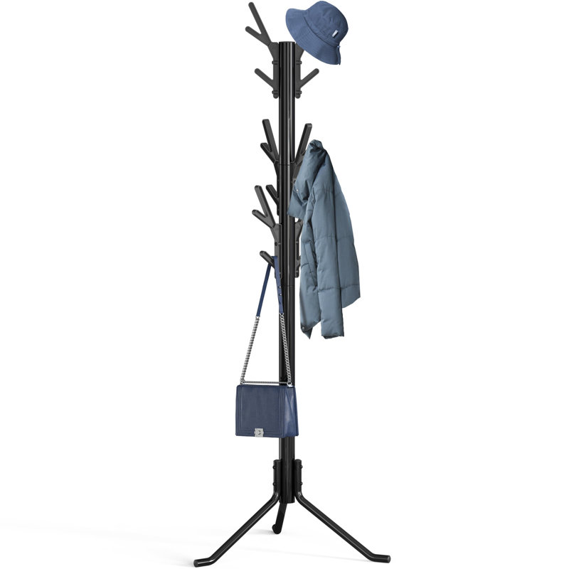 Standing Coat And Hat Hanger Organizer Tree Shaped Rack For Entryway, Bedroom, And Hallway, 18 Hooks, Black