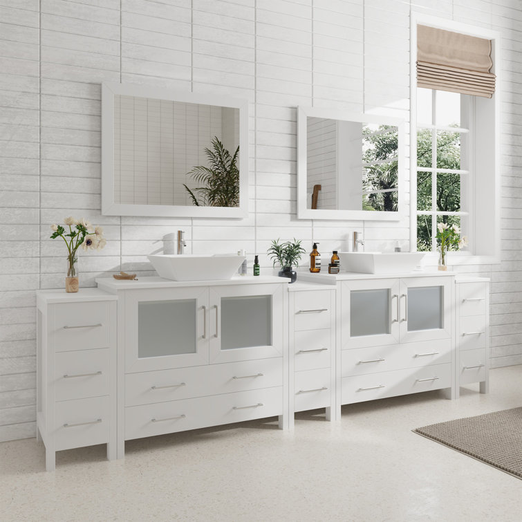 Karson 108'' Double Bathroom Vanity with Engineered Marble Top with Mirror