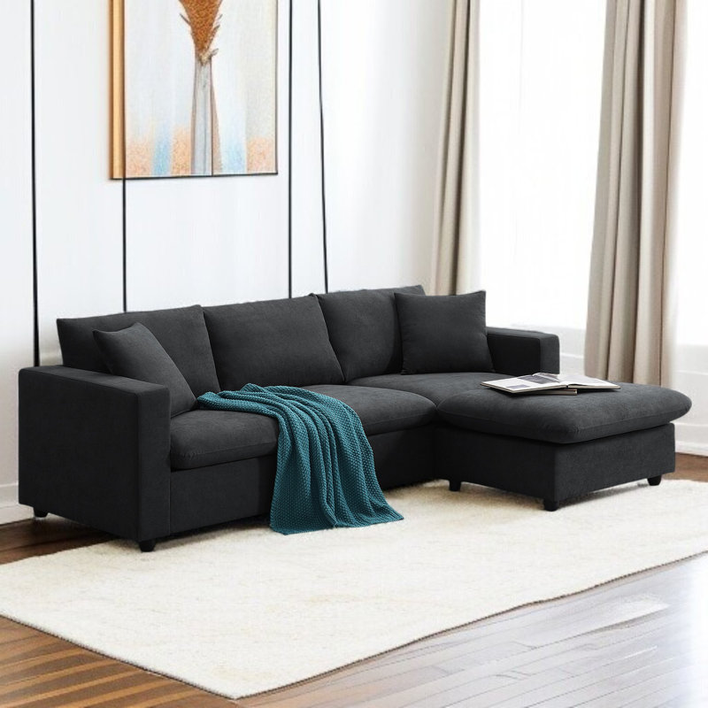 Ensemble de canapé modulaire moderne en L avec 2 coussins gratuits, Mélange de polyester blanc